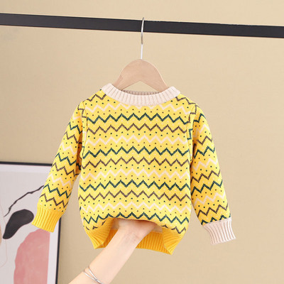 Зимен детски пуловер за момичета с овално деколте