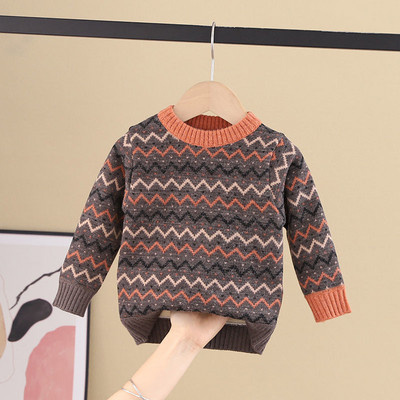 Зимен детски пуловер за момичета с овално деколте