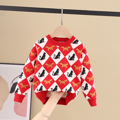 Зимен детски пуловер за момичета с овално деколте