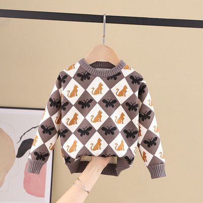 Зимен детски пуловер за момичета с овално деколте