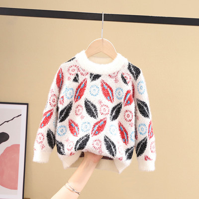 Зимен детски пуловер за момичета с овално деколте