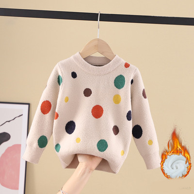 Зимен детски пуловер за момичета с овално деколте