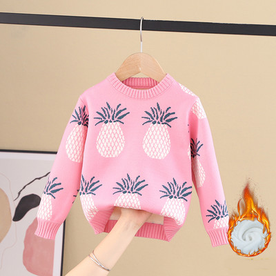 Зимен детски пуловер за момичета с овално деколте