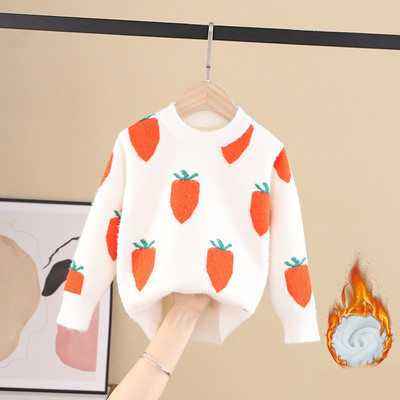 Зимен детски пуловер за момичета с овално деколте