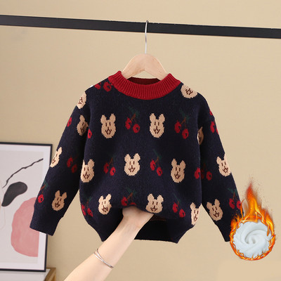 Зимен детски пуловер за момичета с овално деколте