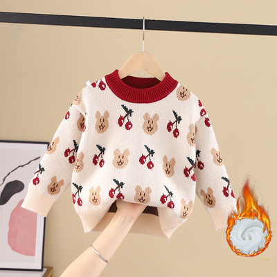 Зимен детски пуловер за момичета с овално деколте