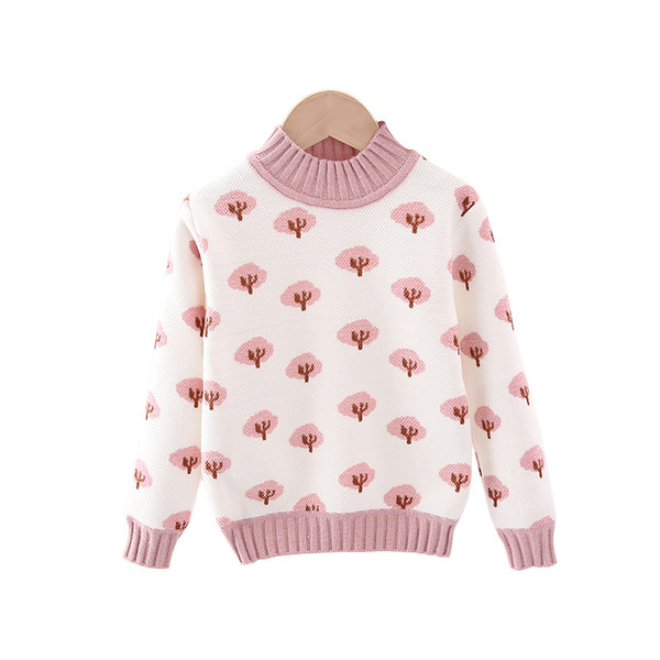 Зимен детски пуловер за момичета с овално деколте