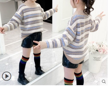 Детски зимен пуловер за момичета с висока яка