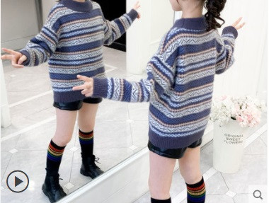 Детски зимен пуловер за момичета с висока яка