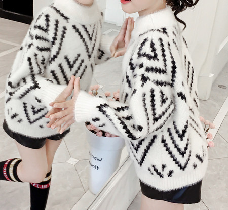 Детски зимен пуловер за момичета с висока яка