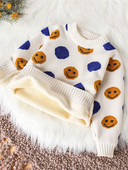 Детски ежедневен пуловер с топла подплата и овално деколте