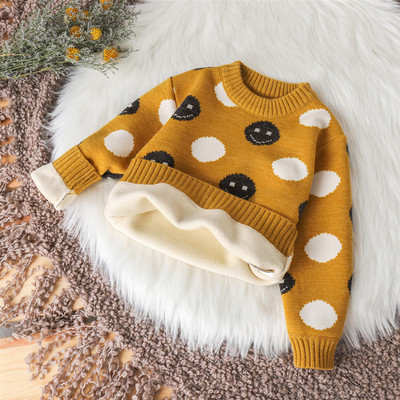 Детски ежедневен пуловер с топла подплата и овално деколте