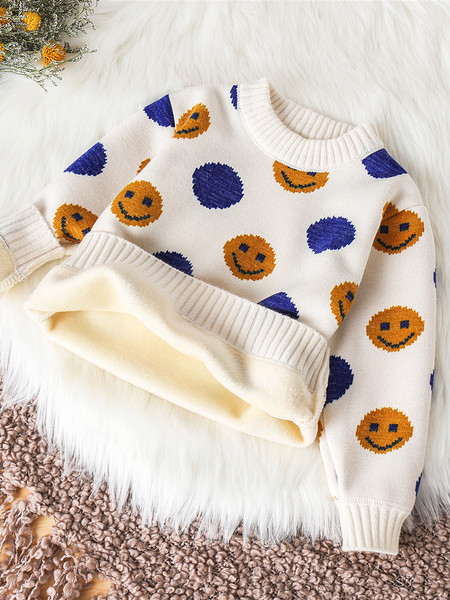 Детски ежедневен пуловер с топла подплата и овално деколте 