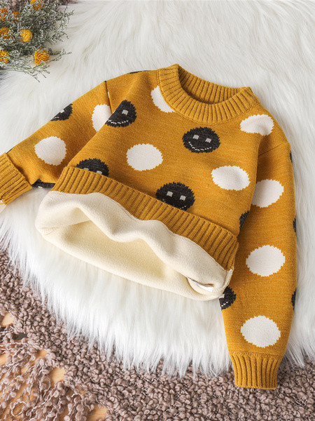 Детски ежедневен пуловер с топла подплата и овално деколте 