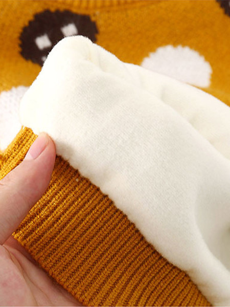 Детски ежедневен пуловер с топла подплата и овално деколте 