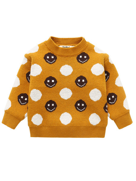 Детски ежедневен пуловер с топла подплата и овално деколте 