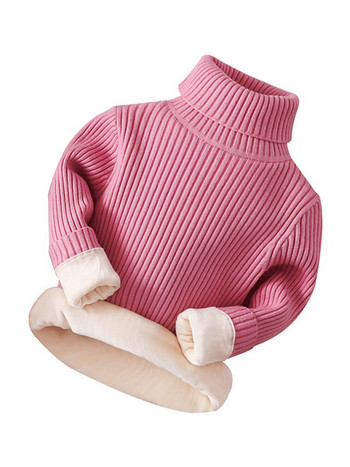 Ежедневен детски пуловер с висока поло яка и мека подплата 