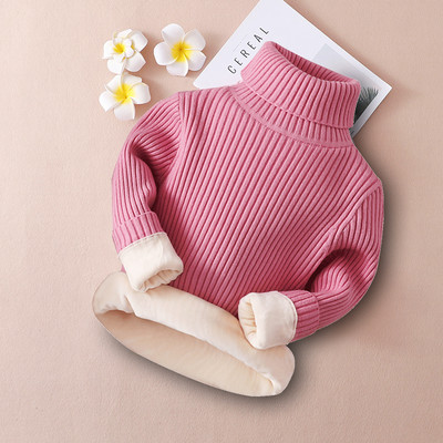 Ежедневен детски пуловер с висока поло яка и мека подплата