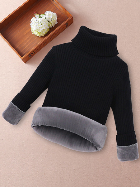 Ежедневен детски пуловер с висока поло яка и мека подплата 