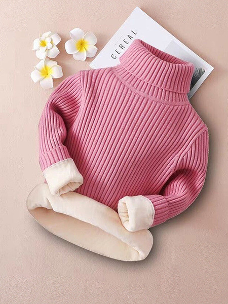 Ежедневен детски пуловер с висока поло яка и мека подплата 