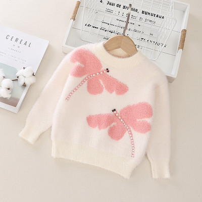 Детски модерен пуловер за момичета с овално деколте в два модела