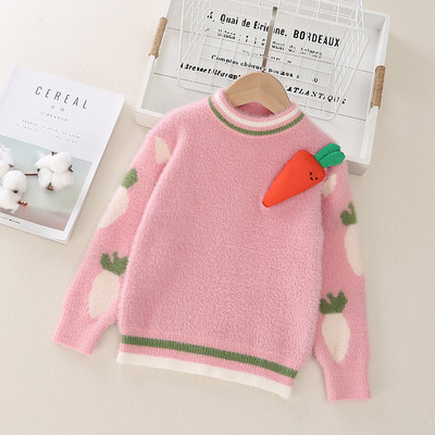 Детски модерен пуловер за момичета с овално деколте в два модела