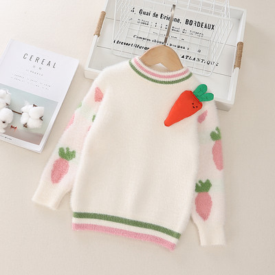 Детски модерен пуловер за момичета с овално деколте в два модела