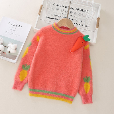 Детски модерен пуловер за момичета с овално деколте в два модела