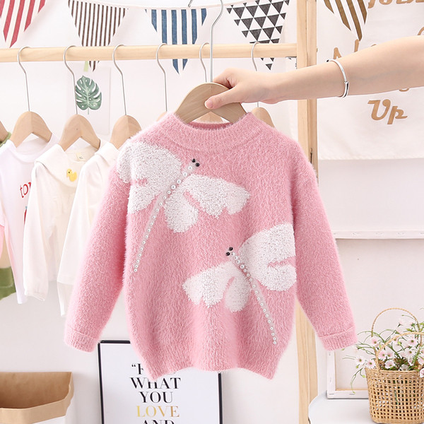 Детски модерен пуловер за момичета с овално деколте в два модела