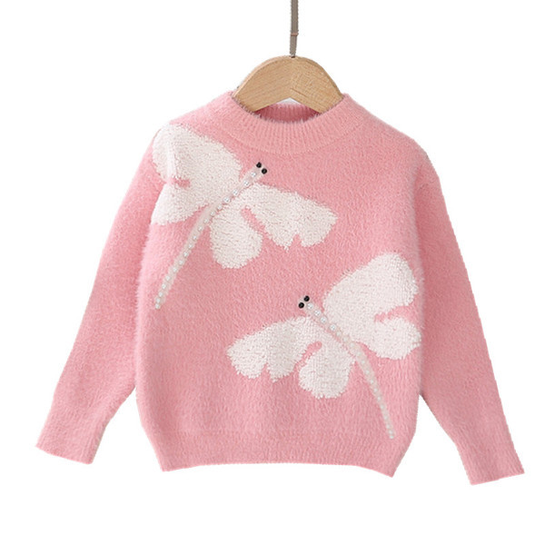 Детски модерен пуловер за момичета с овално деколте в два модела