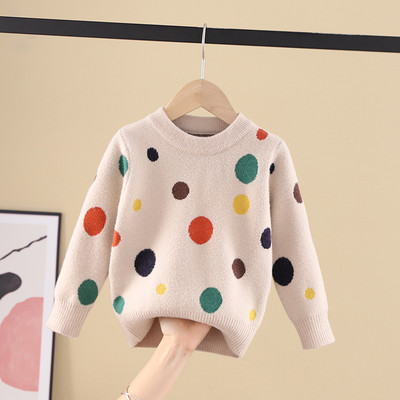 Ежедневен детски пуловер на точки в бял и зелен цвят