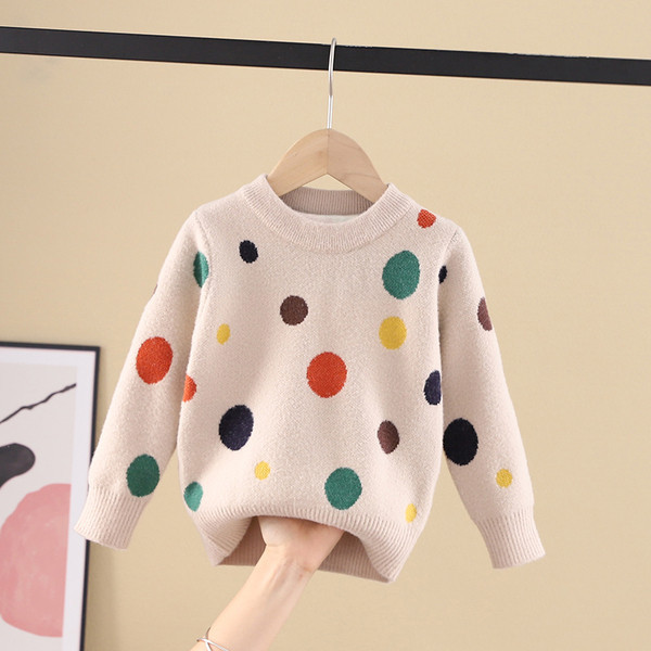 Ежедневен детски пуловер на точки в бял и зелен цвят 