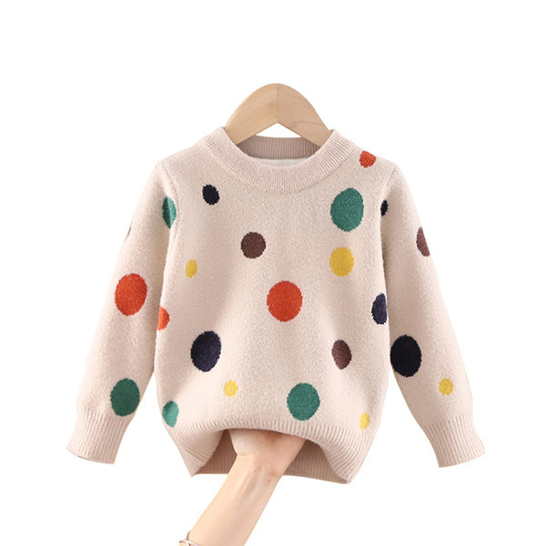 Ежедневен детски пуловер на точки в бял и зелен цвят 