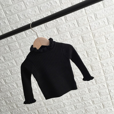 Ежедневен детски пуловер с висока яка и къдри подходящ за момичета