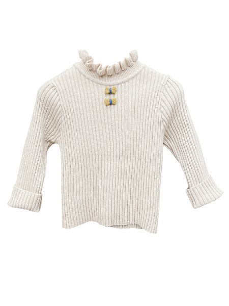 Детски ежедневен пуловер с панделка и висока яка в бял и черен цвят