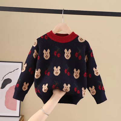 Детски пуловер за момичета с овално деколте в няколко цвята