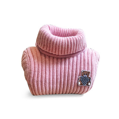 Зимен детски пуловер с висока яка и апликация с мече