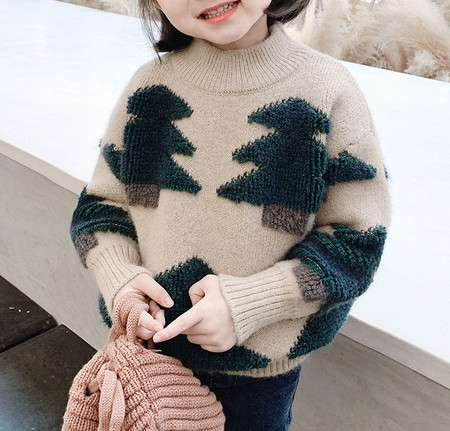 Ежедневен детски пуловер с коледен мотив и висока яка в три цвята