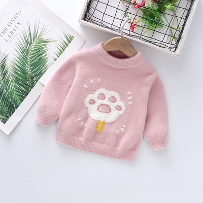 Актуален детски пуловер за момичета с овално деколте