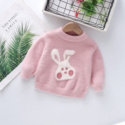 Актуален детски пуловер за момичета с овално деколте