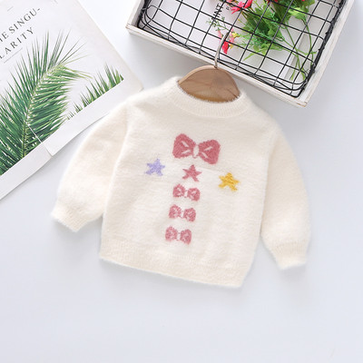 Актуален детски пуловер за момичета с овално деколте