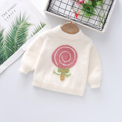 Актуален детски пуловер за момичета с овално деколте