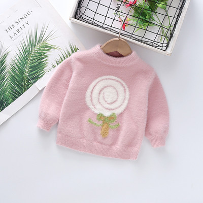 Актуален детски пуловер за момичета с овално деколте