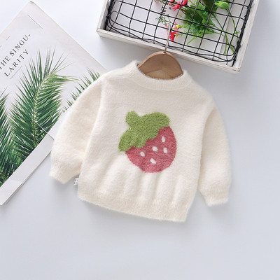 Актуален детски пуловер за момичета с овално деколте