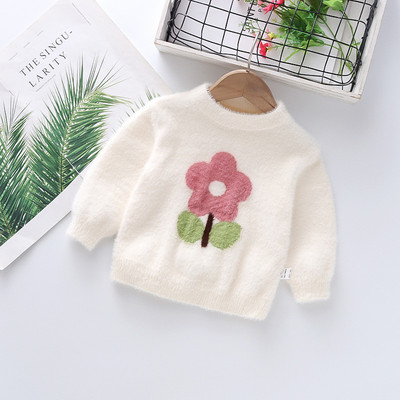 Актуален детски пуловер за момичета с овално деколте