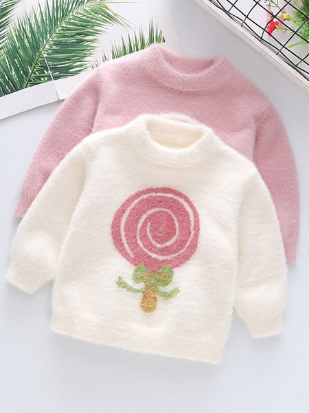 Актуален детски пуловер за момичета с овално деколте