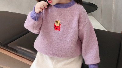 Ежедневен детски пуловер за момичета с бродерия в два модела