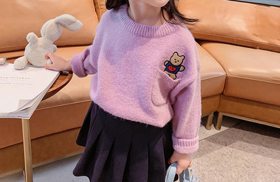 Ежедневен детски пуловер за момичета с бродерия в два модела