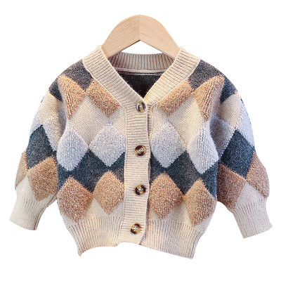 Модерна детска жилетка за момичета с V-образно деколте и копчета