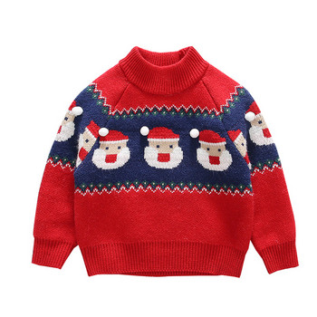 Παιδικό πουλόβερ με χριστουγεννιάτικα μοτίβα με κόκκινο χρώμα